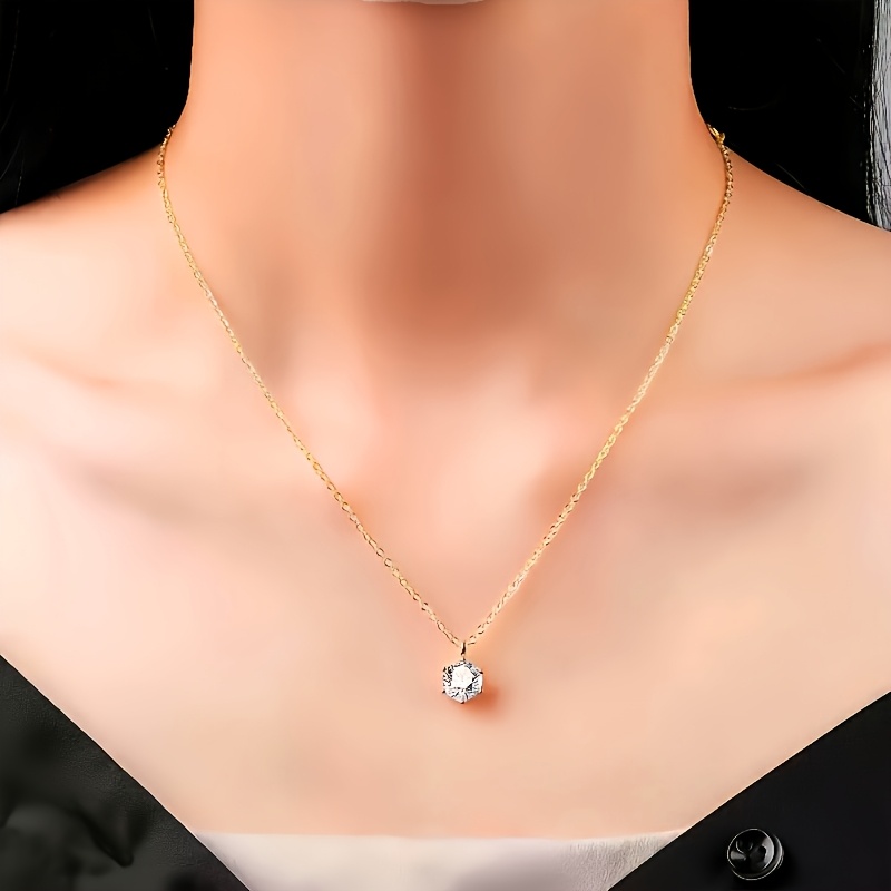 Women's 18K Plated Thin Chain Round Cubic Pendant Necklace